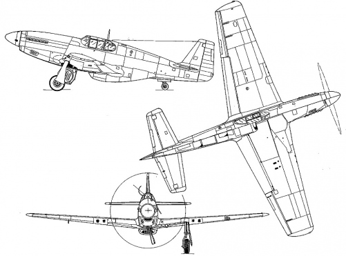 Rysunek w 3 rzutach (P-51B)